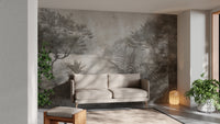 Elegant gray palm tree wall mural design
