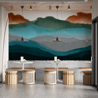 Watercolor Abstract Highland Mural - Giffywalls