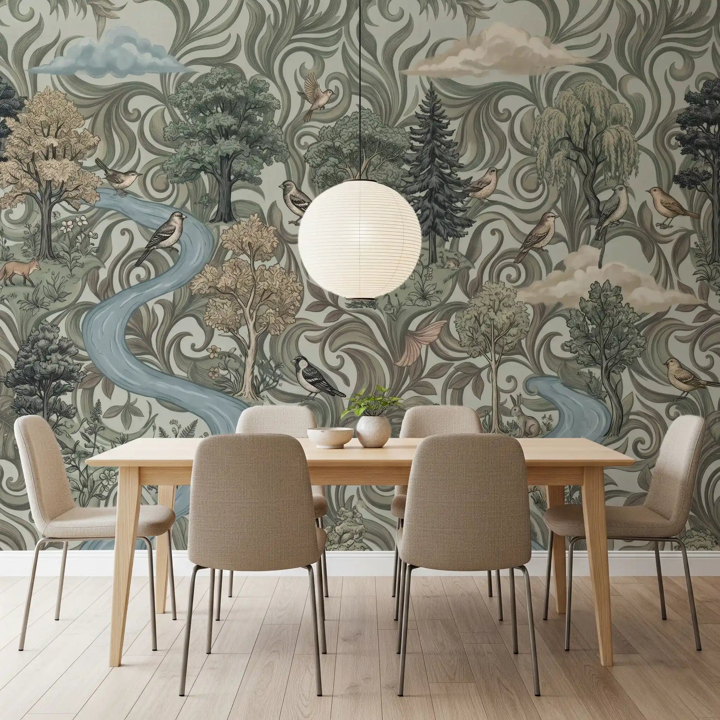 Misty Forest River Escape Wall Mural