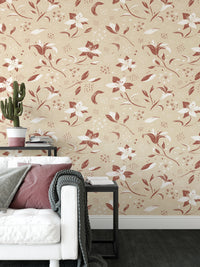 Neutral flower wallpaper with classic lily illustrations

