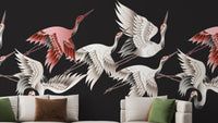 Elegant Japanese flying crane wallpaper