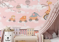 Animals on Cycle Self Adhesive Wallpaper for Kids Room - Giffywalls