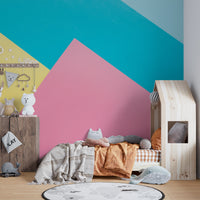 Layered abstract paper color mural for a unique wall aesthetic.
