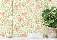 Nature-inspired trellis wallpaper in peach fuzz for a fresh ambiance.
