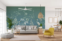 Elegant bird and blossom mural design
