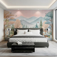 Fresque murale représentant un sentier forestier enchanteur dans les bois