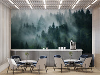 Green Tree Foggy Forest Jungle Wallpaper Murals