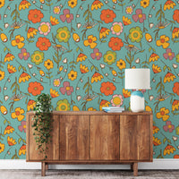 Floral blue vintage wallpaper design for walls
