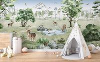 Watercolor Deer Forest summer Animals Wallpaper - Giffywalls