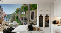 Murale da parete “Rifugio rustico sulle colline con pergola”