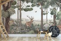 Forest Jive wallpaper mural with stag and deer in nature