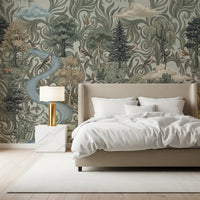 Misty Forest River Escape Wall Mural