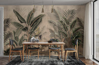 Vintage palm leaf wallpaper with a classic tropical theme.