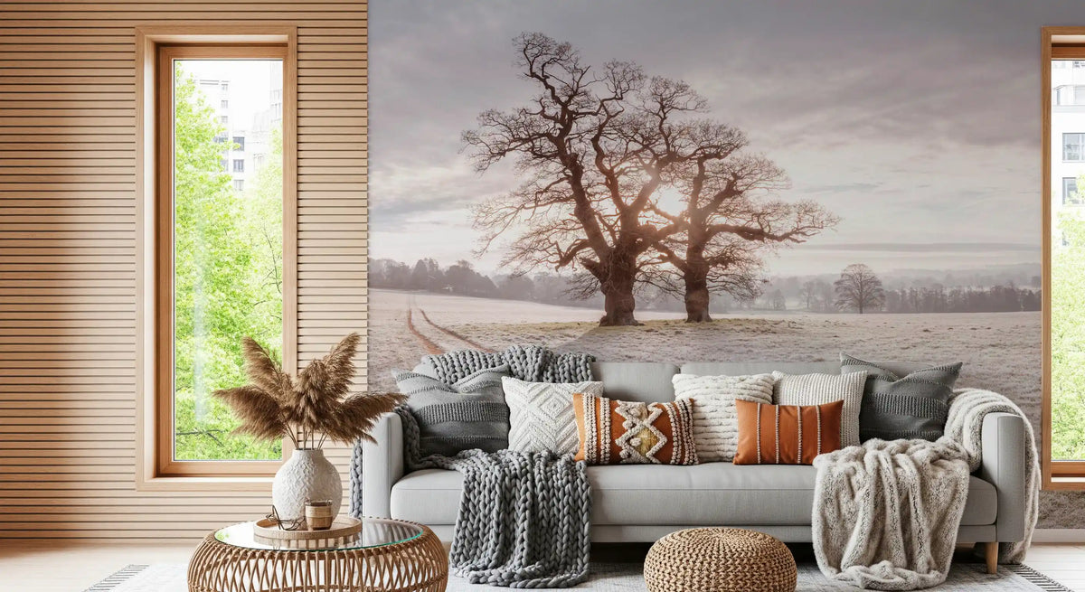 Wandbild „Nebeliger Morgen auf der Wiese“