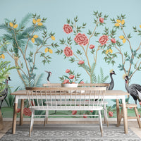 Chinoiserie Floral Palm Tree Wallpaper - Giffywalls