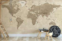 Brown Detailed Worldmap Wall Murals - Giffywalls