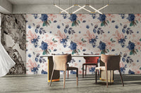 Peach and navy floral wallpaper for walls
