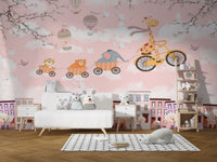 Animals on Cycle Self Adhesive Wallpaper for Kids Room - Giffywalls