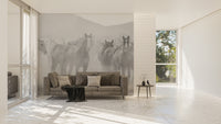 Stylish black and white horse wallpaper mural
