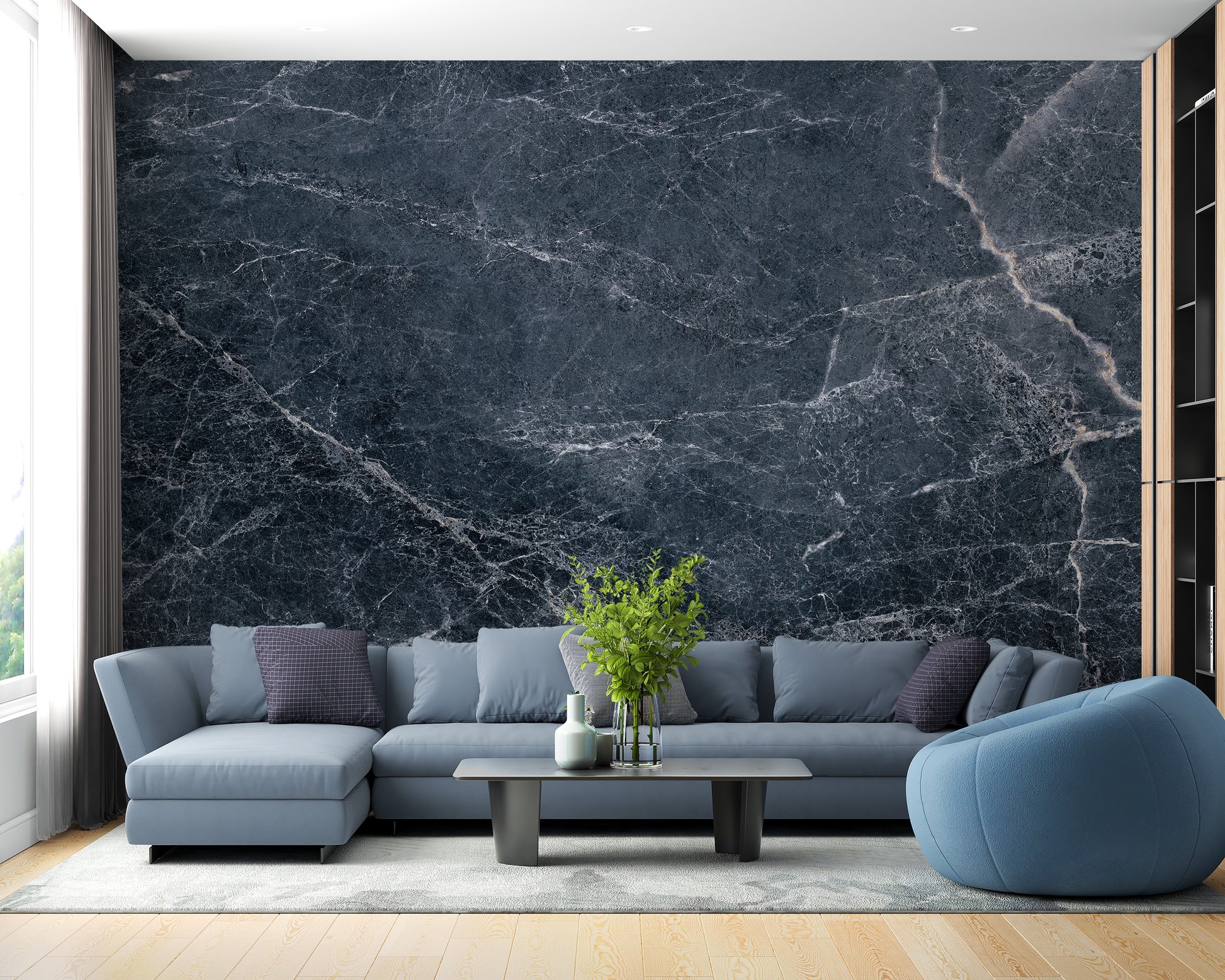 Dark Blue Marble Texture Wall Mural - Giffywalls