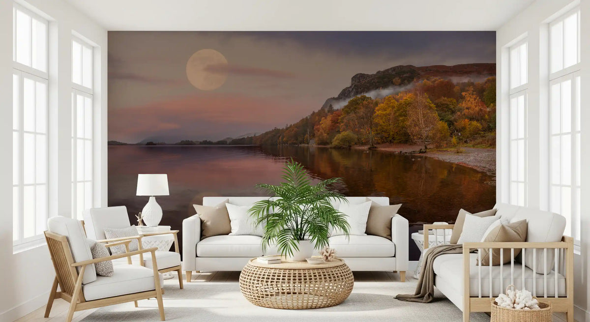 Ätherischer Herbstwald in der Dämmerung als Wandbild
