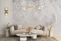 White Palm Leaves Concrete Texture Mural - Giffywalls