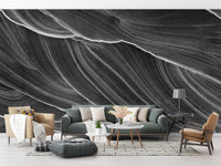 Black and White Wavy Marble Wallpaper Mural - Giffywalls