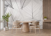 Large leaf veins wallpaper in monochrome
