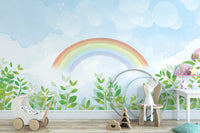 Watercolor rainbow mural in blue and green