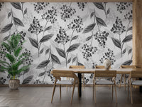 Grey leaves and olives wallpaper mural