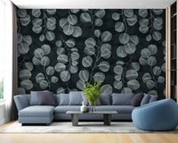 Eucalyptus gray leaves wallpaper mural design