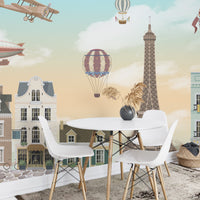Children Room Eiffel Tower City Wallpaper Mural - Giffywalls