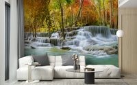 Natural Sparkling Waterfall Jungle Wallpaper Mural - Giffywalls