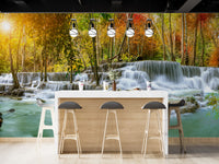 Natural Sparkling Waterfall Jungle Wallpaper Mural - Giffywalls