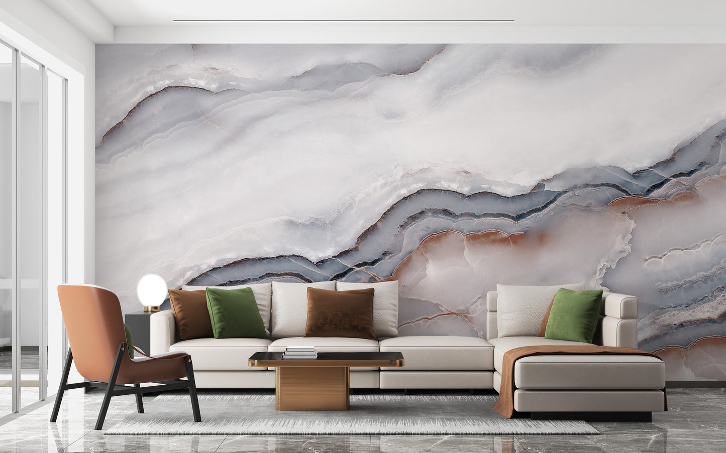 Striking White Clouded Marble Wallpaper Mural - Giffywalls