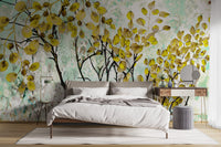 Yellow Oil Painting Canvas Effect Flower Wall Mural - Giffywalls