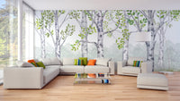 Green watercolor wood design wallpaper mural