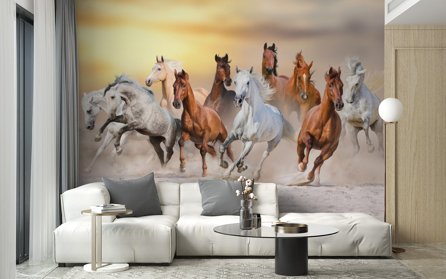 7 Fiery Running Horses Wallpaper Mural - Giffywalls