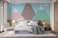 Illustrated mountain mural for interiors
