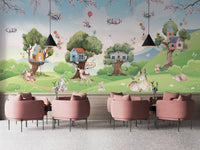 Magical kids' wallpaper with jungle animals
