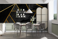 Black & Gold Geometric Mosaic 3D Wallpaper Mural - Giffywalls