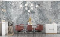 Grey & White Charcoal Leafy Illustrated Wallpaper Murals - Giffywalls
