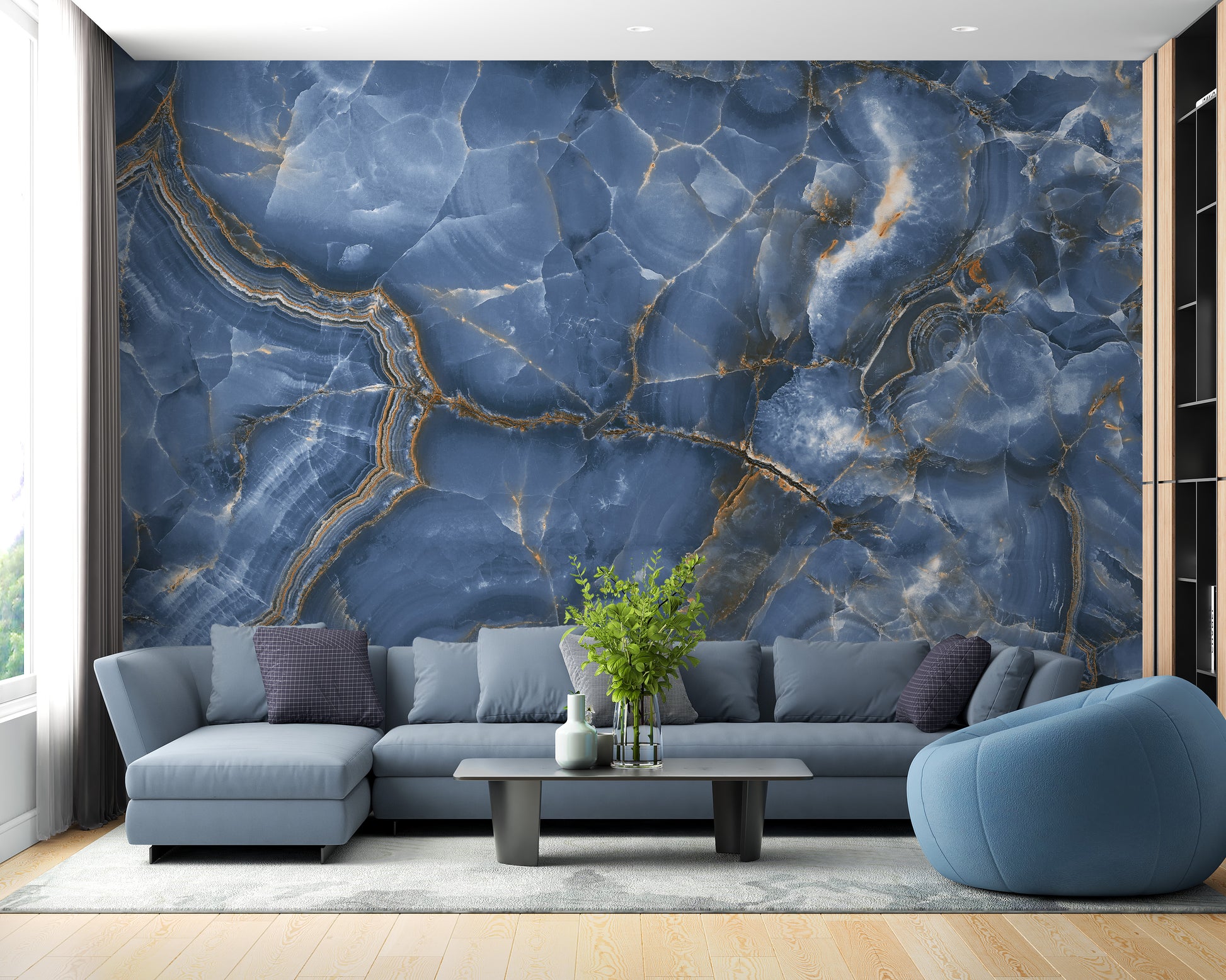 White and blue marble wallpaper with luxury style
