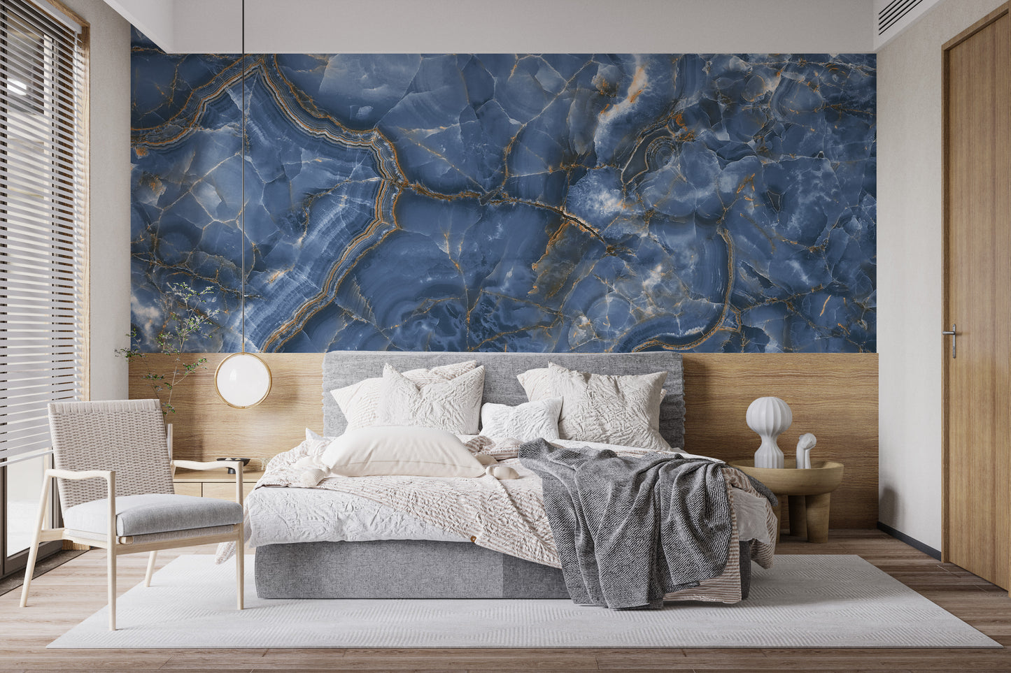 White & Blue Onyx Marble Wallpaper Mural - Giffywalls
