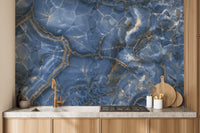 White & Blue Onyx Marble Wallpaper Mural - Giffywalls