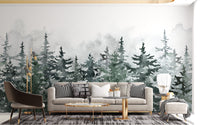 Misty Pine Winter Forest Wallpaper Mural - Giffywalls