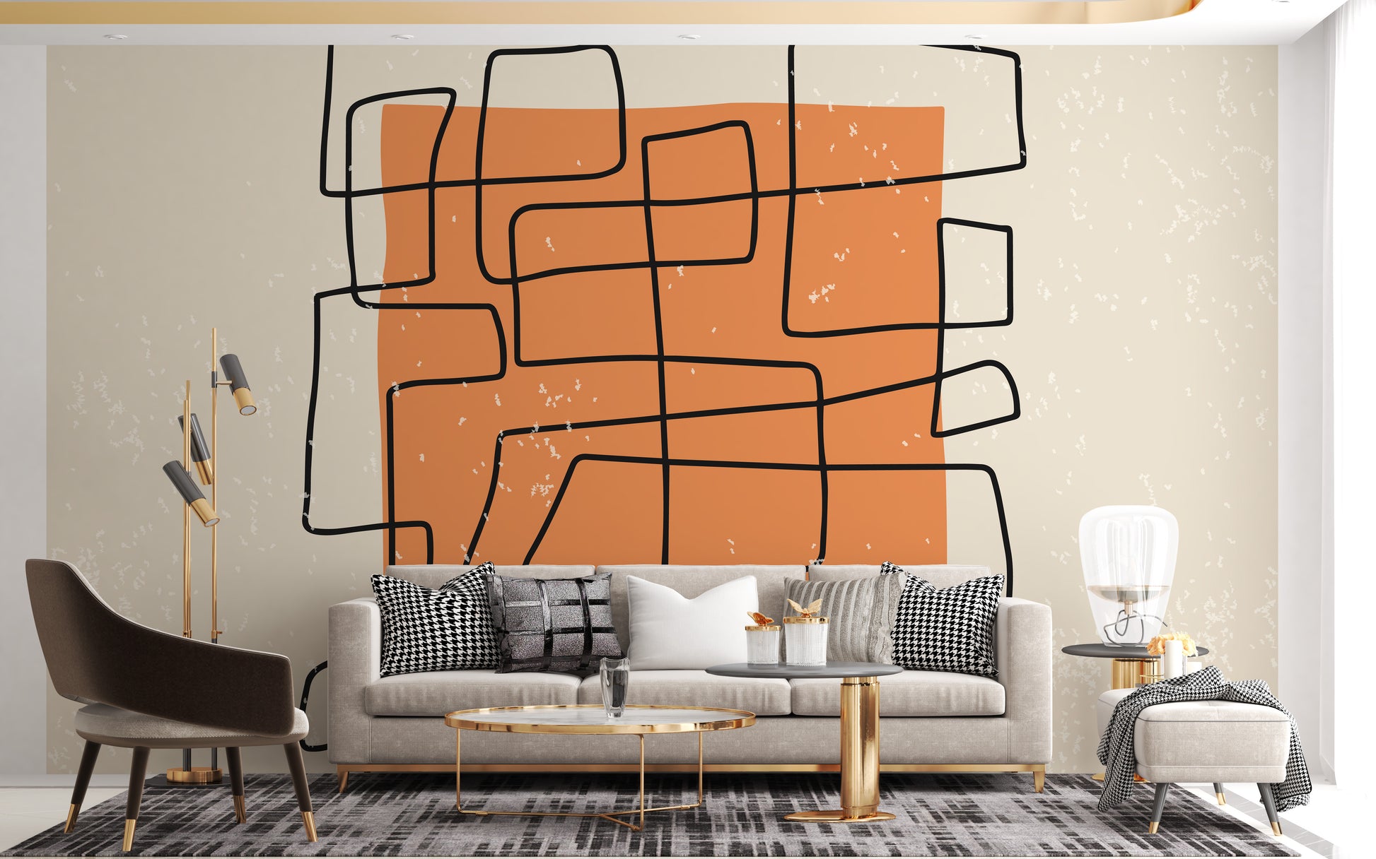 Minimalist abstract one line mural design