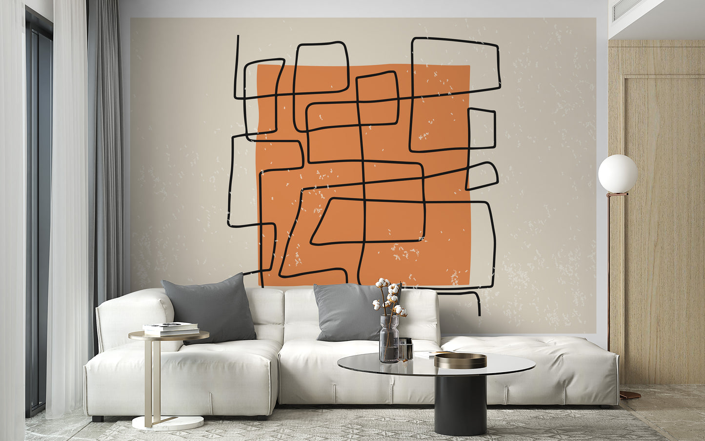 Modern abstract one line wallpaper mural