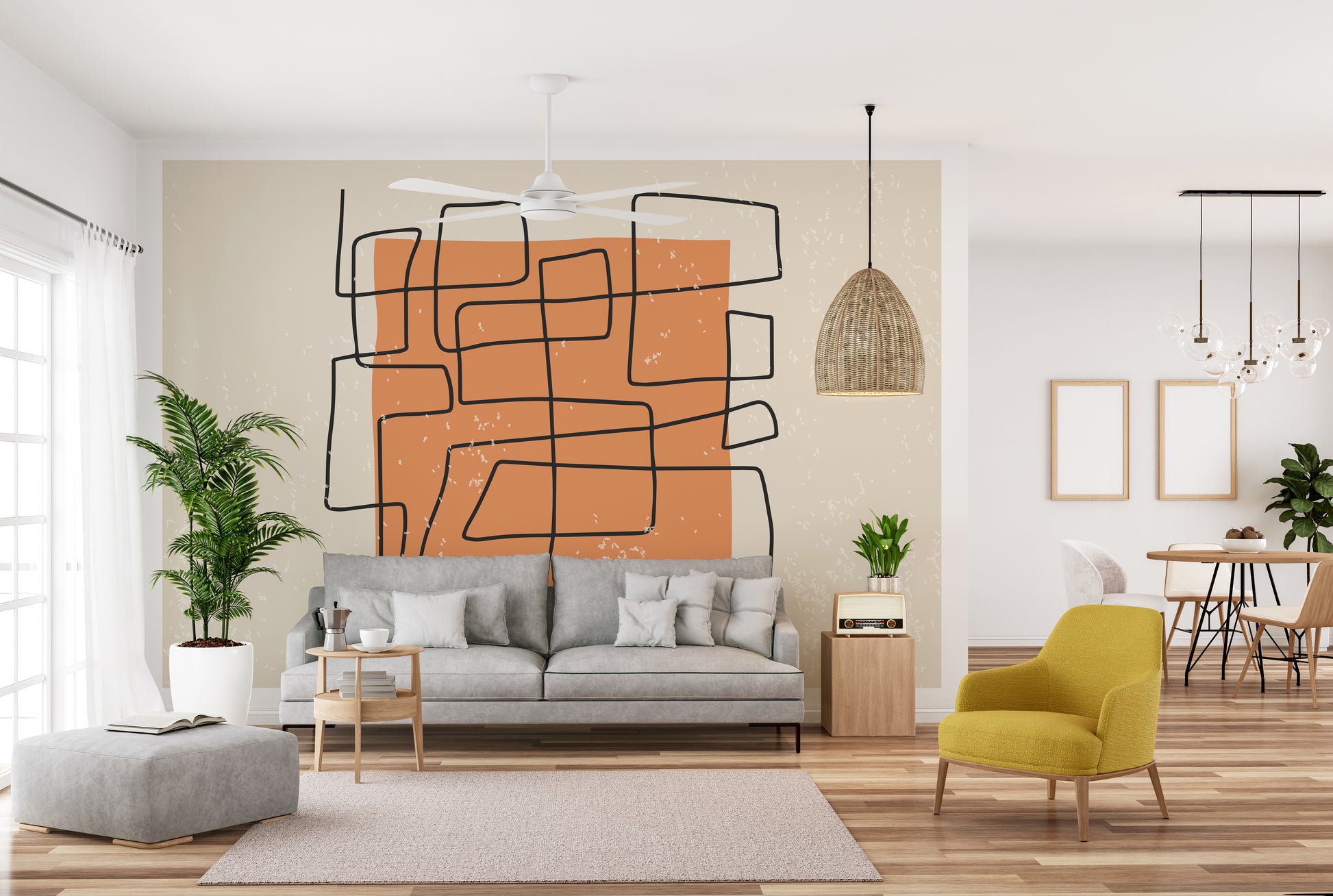 Abstract one line wallpaper mural for walls