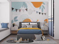 Bright abstract floral wallpaper mural for living rooms